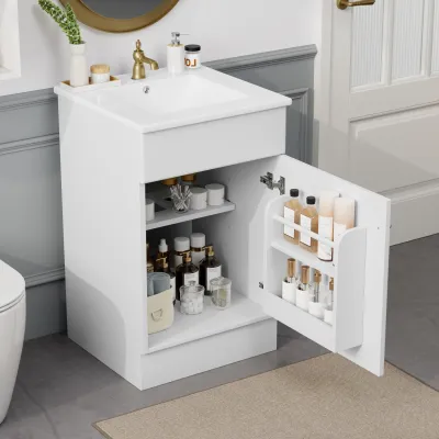 20" Bathroom Vanity with Sink, Vanity Cabinet with Door Shelf and Adjustable Shelf, White