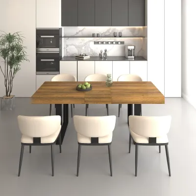Rectangle extendable dining table for 6-10 people aged effect wood and black 160-200 cm