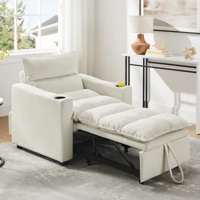 Sleeper Sofa Chair Bed, Convertible Sofa Chair 3-in-1, Adjustable Sleeper Chair Pullout Sofa Bed with Modern Velvet Fabric for Living Room Apartment Small Space, Beige