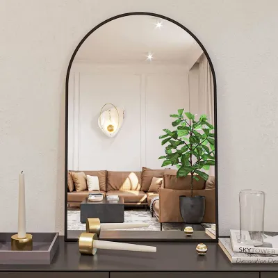 24x36 Inch Black Metal Framed Arched Bathrrom Mirror for Wall.(W2203134097)