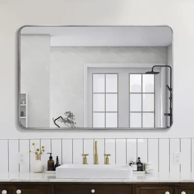 30x40 Inch Silver Metal Framed Rectangular Rectangular Bathrrom Mirror for Wall.(W2203134526)