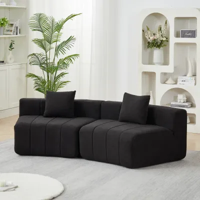 Chenille curved sectional sofa with 2 pillows,Curved Symmetrical Modular Semi Circular Sofa Sectional for bedroom, living room, office for leisure or nap, reading room, and lobby
