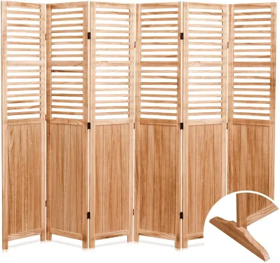 82.8'' W x 65'' H 6 - Panel Solid Wood Folding Room Divider, Natural
