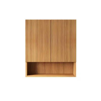 TOBI 26" Wall-Mounted Striped Bathroom Cabinet, with Doors, Shelf and Open Storage Compartment Over The Toilet Storage Cabinet for Bathroom, Kitchen, Laundry Room, Natural Woodgrain Color