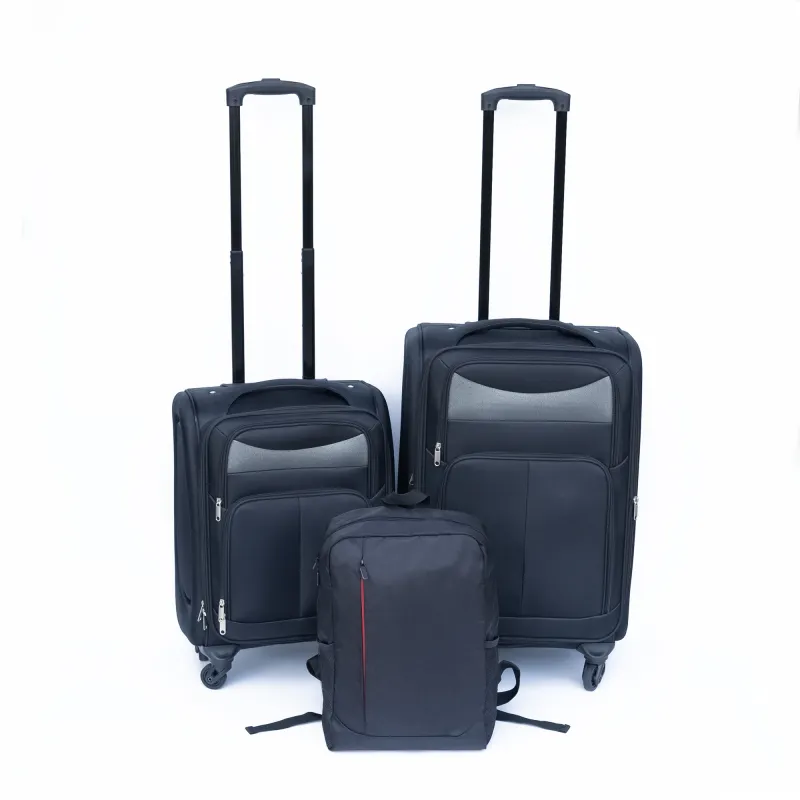 (20+24) Travel case two-piece suitcase set Oxford trolley case without password lock universal wheel + Oxford cloth backpack  BLACK
