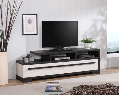 1pc Entertainment Console Modern Design Chalk Ebony Wood Finish Open Shelf Two Spacious Drawers TV Stand
