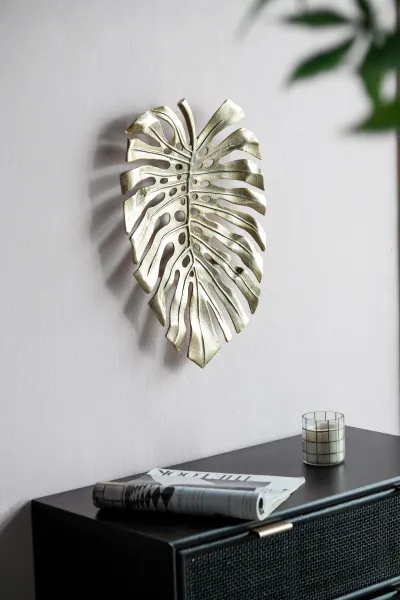 18.9x13.4x1.4" Gold Monstera Leaf Wall Décor