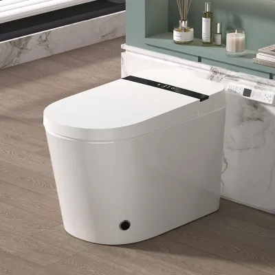 Smart Toilet With Bidet Built-in,Auto Flush, Foot Kick, Hands-Free Adjusted Heated Seat & Warm Air Dyring, Foam Shield Self Cleaning Nozzle,Bidet Toilet 12" Rough-in (White)