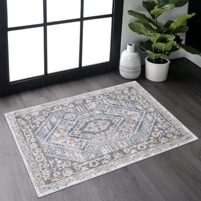 LOOM & LUXE Collection 2X3 Blue/Cream/Bordered Non-Shedding Living Room Bedroom Dining Home Office Stylish and Stain Resistant Area Rug