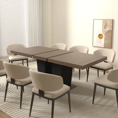 Extendable Dining Room Table for 4-10 People,Wooden Transformer Kitchen Dining Table with Black Double Sturdy Pedestal Base, Modern Expandable Large Table