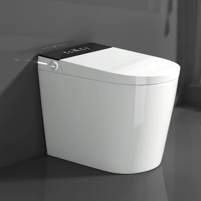 Compact Smart Toilet with Bidet Seat Built-in, Modern Tankless Design with 23.25" Depth, Auto Open Auto Flush, Heated Seat, Instant Warm Air Dryer for Small Bathrooms, White with Black Panel