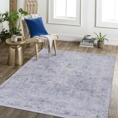 LOOM & LUXE 5x8 Area Rugs for  Washable Rug, Low-Pile, Non-Slip, Non-Shedding, Foldable, Kid & Pet Friendly - Area Rugs for living room, bedroom, kitchen  (Blue/Cream, 5' x 8')