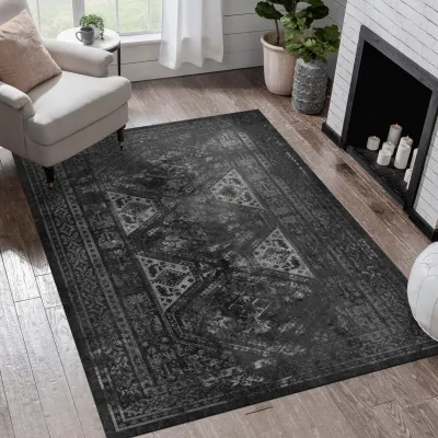 LOOM & LUXE Area Rug 5x8, Washable Rug, Low-Pile, Non-Slip, Non-Shedding, Foldable, Kid & Pet Friendly - Area Rugs for living room, bedroom, kitchen (Black/Gray, 5' x 8')