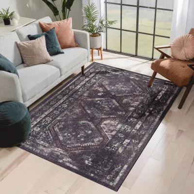LOOM & LUXE Area Rug 5x8, Washable Rug, Low-Pile, Non-Slip, Non-Shedding, Foldable, Kid & Pet Friendly - Area Rugs for living room, bedroom, kitchen (Burgundy/Black, 5' x 8')