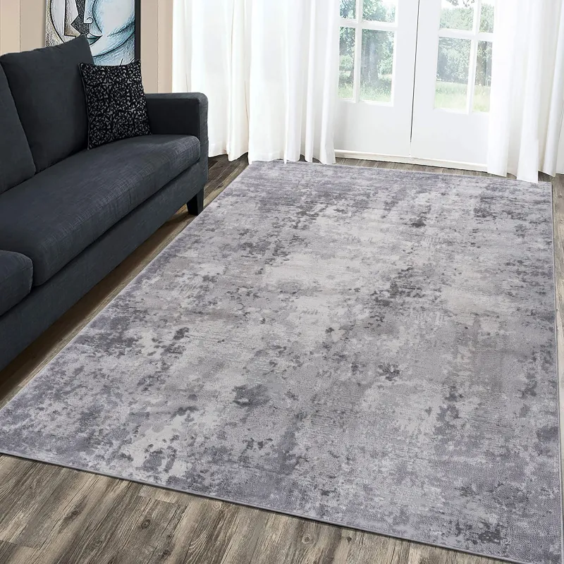 LOOM & LUXE Collection 8X10 Light Grey/Abstract Non-Shedding Living Room Bedroom Dining Home Office Stylish and Stain Resistant Area Rug