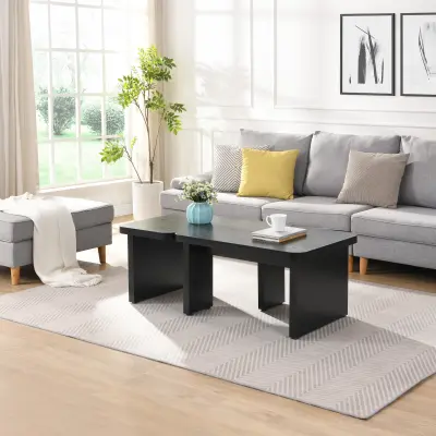47.24*23.62 inch and 35.43*31.49 inch Rectangle Wood Detachable Coffee Table, Single L Shape Farmhouse Coffee Table for Dining Room, Garden, black