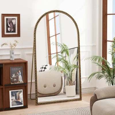 Iron Arch Retro Full Length Mirror With Supporting Feet, For Living Room, Bedroom (Gold)