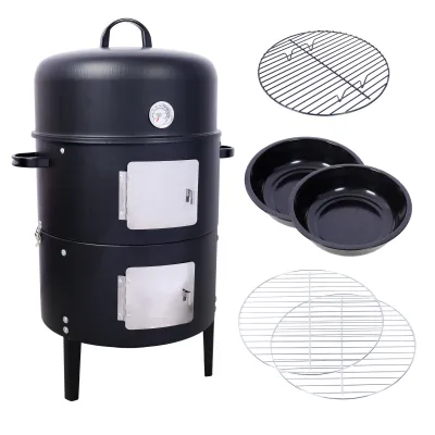 17 Inch Steel Charcoal Smoker, Heavy Duty Round BBQ Grill for Outdoor Cooking, Black