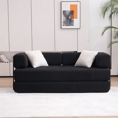 Folding Sofa Bed, 78.5" Convertible Couch Bed with 2 Pillows, Fold Out Couch, Foam Spring Floor Mattress, Futon Couch for Living Room, Office, Apartment