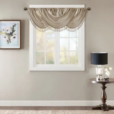 Faux Silk Waterfall Embellished Valance Champagne 38x46"