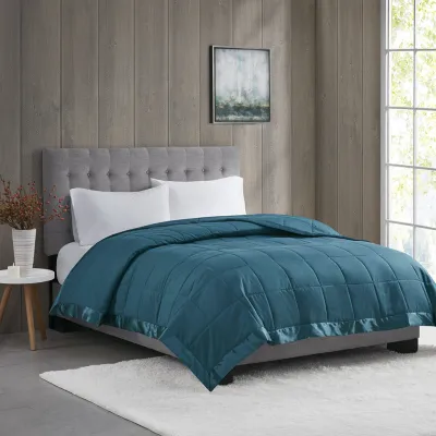 Lightweight Down Alternative Blanket with Satin Trim Teal King