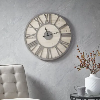 23.6" Wood Wall Clock Natural/Grey See below