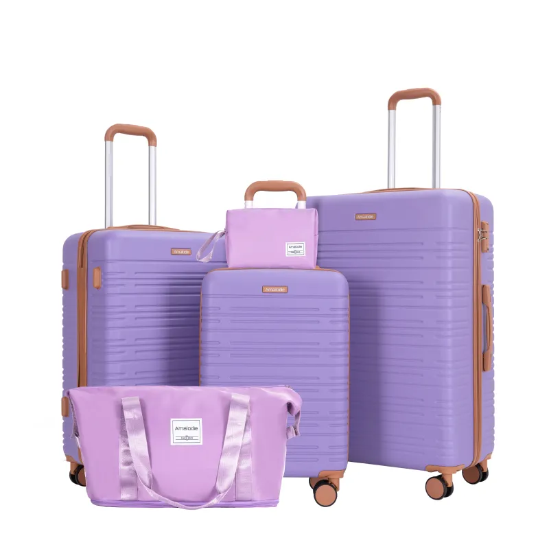 5-Piece Set (20"24"28 +a travel bag and a toiletry bag) ,Hard Case Spinner Wheels ABS Luggage Sets with TSA Lock  Carry On Suitcase  Luggage Durable Suitcase Color Matching LILAC