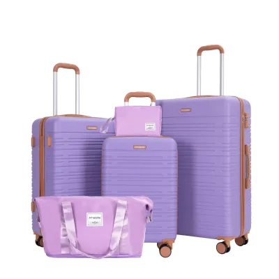 5-Piece Set (20"24"28 +a travel bag and a toiletry bag) ,Hard Case Spinner Wheels ABS Luggage Sets with TSA Lock  Carry On Suitcase  Luggage Durable Suitcase Color Matching LILAC