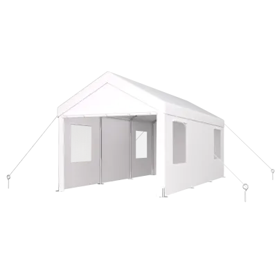 Carport 12' x 20' Portable Garage, Heavy Duty Car Port Canopy with 2 Roll-up Doors & 4 Ventilated Windows for Car, Truck, Boat, Garden Tools,white