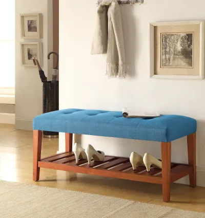 Charla Light Blue Fabric & Oak Finish Bench