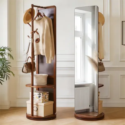 70"x19"Full Length Mirror with Stand,Coat Rack with Mirror,Solid Wood Floor Mirror,Swivel Mirrorfor Bedroom, Living Room, Cloakroom