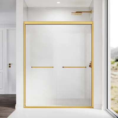Sliding Shower Glass Door 56-60 in. W x 72 in. H, Adjustable Semi Frameless Shower Door, Certified Thick Clear Clear Tempered Glass, 304 Stainless Steel Handles,Brushed Gold