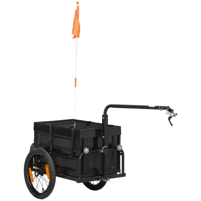 Aosom Bike Cargo Trailer, Bicycle Trailer Wagon Cart with Removable Storage Box, Quick Release 16" Wheels and Safe Reflectors, No Bottom