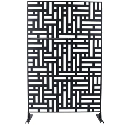 Outdoor & Indoor Privacy Screen Metal Privacy Screen 76" H×48" W, Freestanding Decorative Privacy Screen for Deck Balcony Patio, Privacy Fence Panels for Outside Lawn Garden PS103 BLACK
