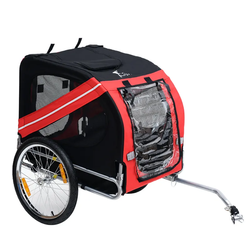 Aosom Dog Bike Trailer Pet Cart Bicycle Wagon Cargo Carrier Attachment for Travel with 3 Entrances Large Wheels for Off-Road & Mesh Screen - Red/ Black