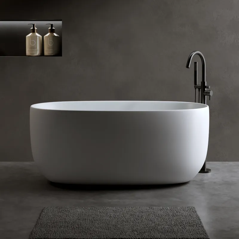 47'' Independent solid surface resin stone bathtub, a modern designed independent bathtub with pop-up drainage and overflow pipes, suitable for small households/2130350