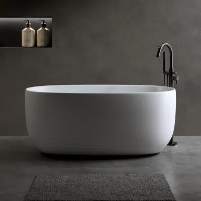 47'' Independent solid surface resin stone bathtub, a modern designed independent bathtub with pop-up drainage and overflow pipes, suitable for small households/2130350