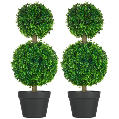 HOMCOM Artificial Plant for Home Decor Indoor & Outdoor Fake Plants Artificial Tree in Pot, 2 Ball Boxwood Topiary Tree for Home Office, Living Room Decor, Green