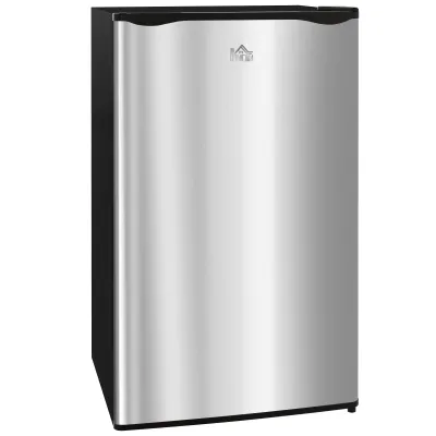 HOMCOM 3.2 Cu.Ft Mini Fridge with Freezer, Single Door Compact Refrigerator with Adjustable Thermostat, Shelf and Reversible Door for Bedroom, Dorm, Home Office, Energy Efficient, Silver