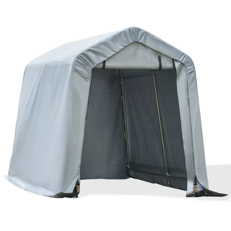 Outsunny 6' x 8' Carport Portable Garage, Heavy Duty Storage Tent, Patio Storage Shelter w/ Anti-UV PE Cover and Double Zipper Doors, for Motorcycle Bike Garden Tools, Light Gray
