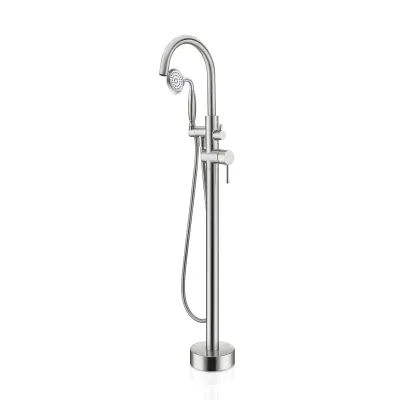 Freestanding Tub Filler Bathtub Faucet Brushed Nickel with Hand Held Shower Floor-Mount
