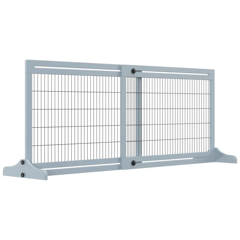 PawHut 72" W x 27.25" H Extra Wide Freestanding Pet Gate with Adjustable Length Dog, Cat, Barrier for House, Doorway, Hallway, Blue-grey