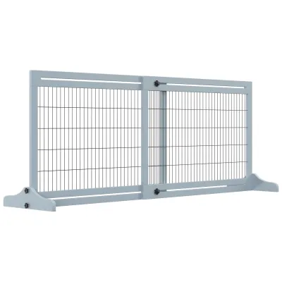 PawHut 72" W x 27.25" H Extra Wide Freestanding Pet Gate with Adjustable Length Dog, Cat, Barrier for House, Doorway, Hallway, Blue-grey