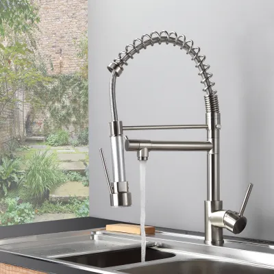 Kitchen Faucet with Pull Down Sprayer Brushed Nickel Stainless Steel Single Handle 
 Kitchen Sink Faucets