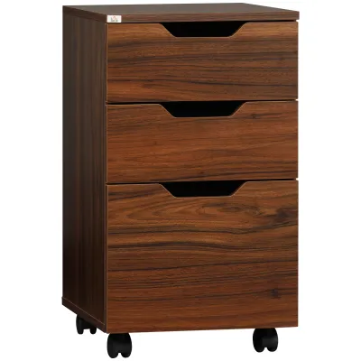 HOMCOM 3 Drawer Office Storage Cabinet, Under Desk Cabinet with Wheels, Brown Wood Grain