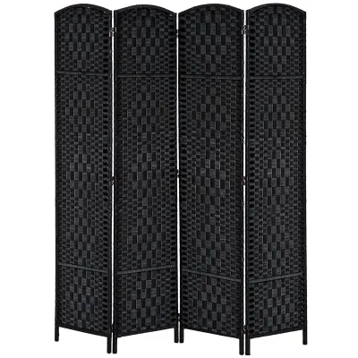 HOMCOM 6' Tall Wicker Weave 4 Panel Room Divider Privacy Screen - Black