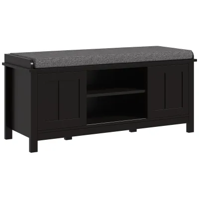 HOMCOM Entryway Shoe Bench Storage Ottoman with Sliding Doors, Adjustable Shelving, 6 Compartments, and Padded Seat, Holds 10 Pairs, Black