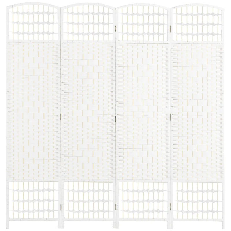 4 Panel Room Divider, Folding Privacy Screen, 5.6' Room Separator, Wave Fiber Freestanding Partition Wall Divider for Rooms, Home, Office, White