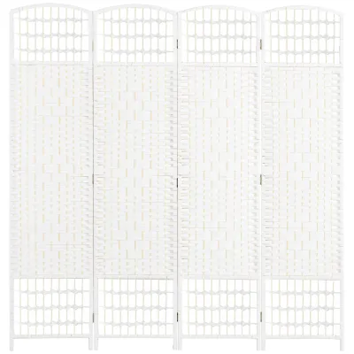 4 Panel Room Divider, Folding Privacy Screen, 5.6' Room Separator, Wave Fiber Freestanding Partition Wall Divider for Rooms, Home, Office, White