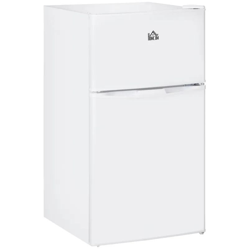 Double Door Mini Fridge with Freezer, 3.2 Cu.Ft Compact Refrigerator with Adjustable Shelf, Adjustable Thermostat and Reversible Door for Bedroom, Dorm, Home Office, White